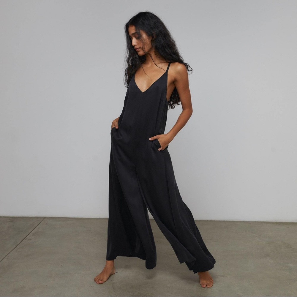 Lunya Washable Silk Romper Large Black